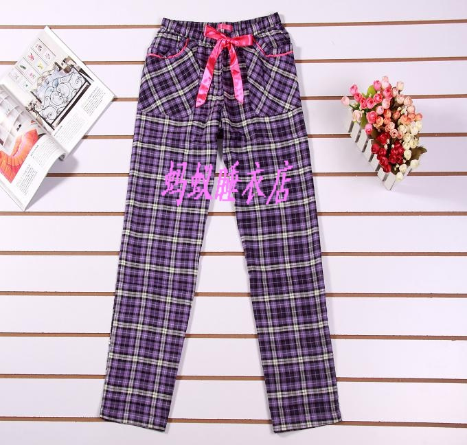 100% cotton multicolor plaid pants pajama pants female trousers lounge pants 2012