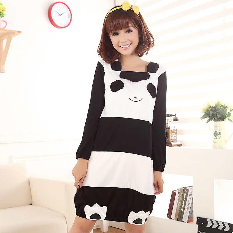 100% cotton nightgown female summer 100% slim black and white cotton nightgown cotton long-sleeve vest lounge sleepwear