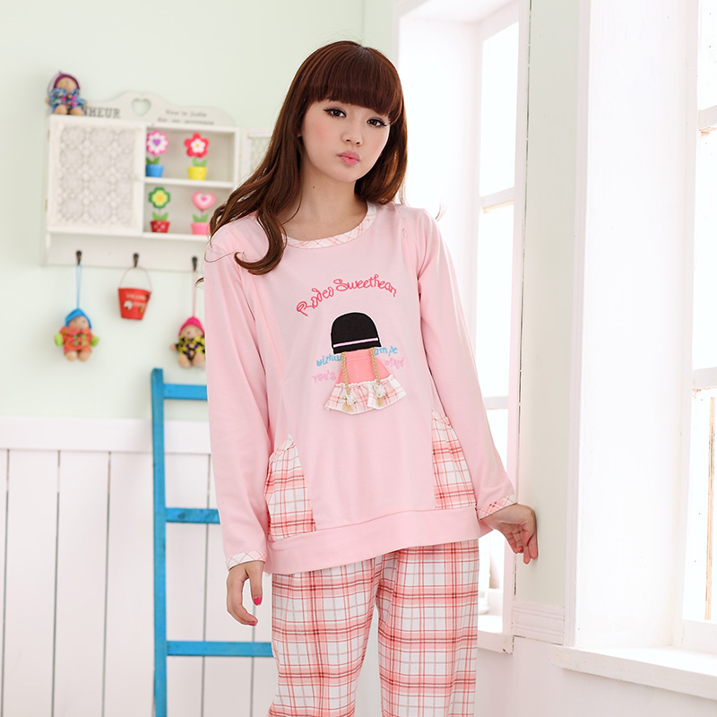 100% cotton pink maternity clothing nursing set sleepwear cartoon graphic patterns casual lounge Free delivery