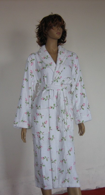 100% cotton print loop pile bathrobe bathrobes sleepwear lounge