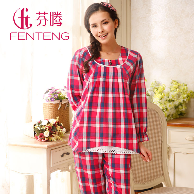 100% cotton sleepwear  elegant fashion plaid lounge set