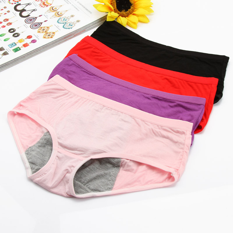 100% cotton solid color lengthen leak-proof female trigonometric physiological panties free shipping p2201