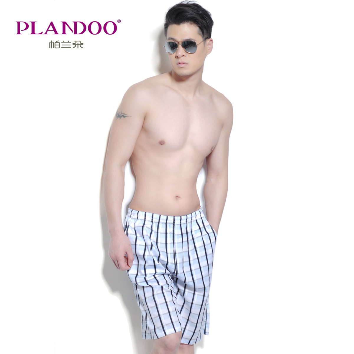 100% cotton summer yarn dyed plaid beach pants male sunscreen pants casual shorts lounge pants male