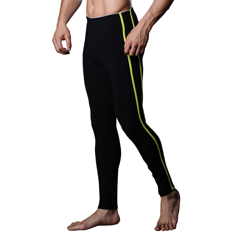 100% cotton thermal underwear male sidepiece double stripe home basic long johns warm pants