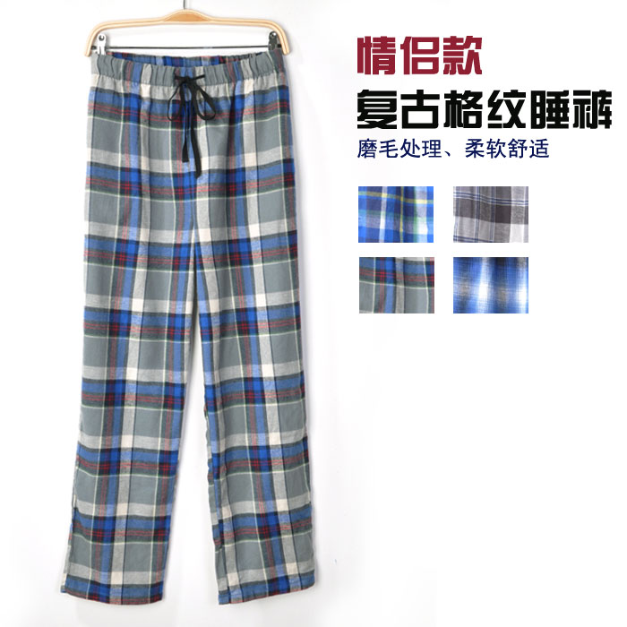 100% cotton women's male pajama pants casual lounge pants plaid pajama pants lovers loose breathable trousers