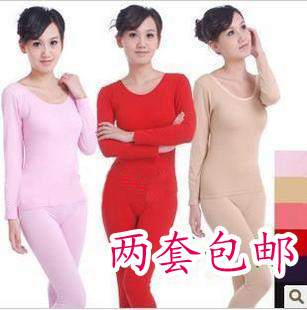 100% cotton women's thin o-neck internality thermal underwear plus size long johns long johns basic set