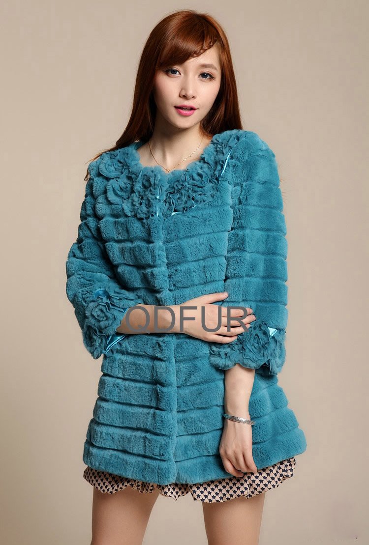 100% Genuine rex rabbit Fur Coat With Three Quarter Sleeve/Free Shipping/Retail/Wholesale/OEM/Hot selling/Hot style QD22114  A G