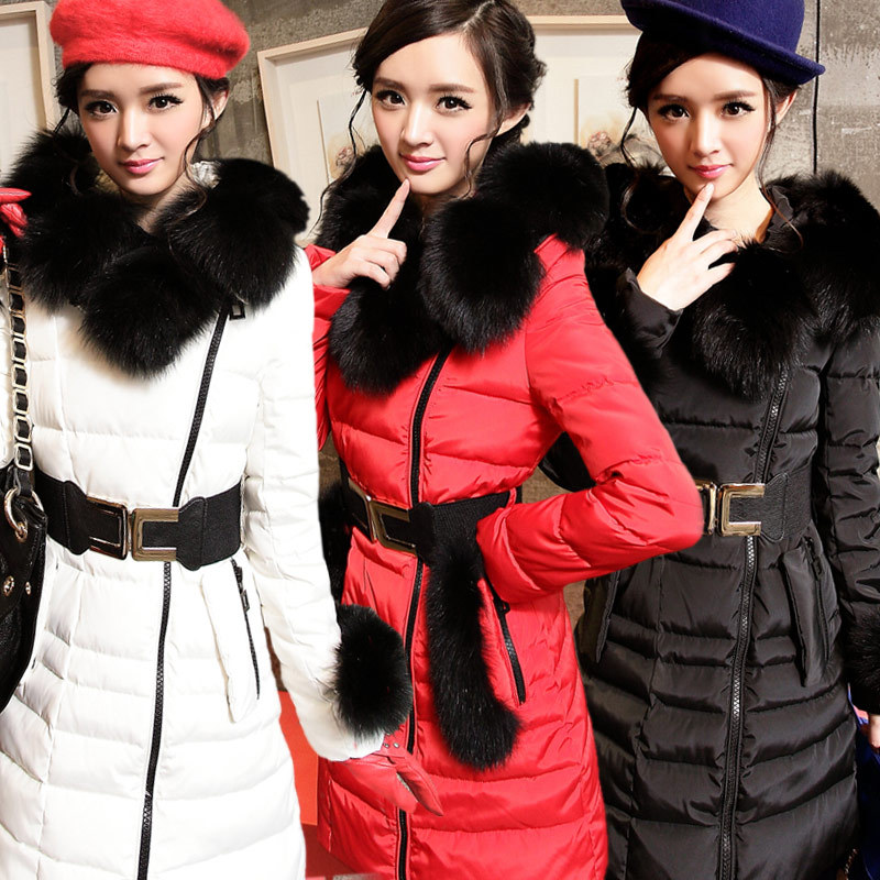 100% High quality fox fur 2012 winter slim thickening  medium-long down coat with a hood free shipping