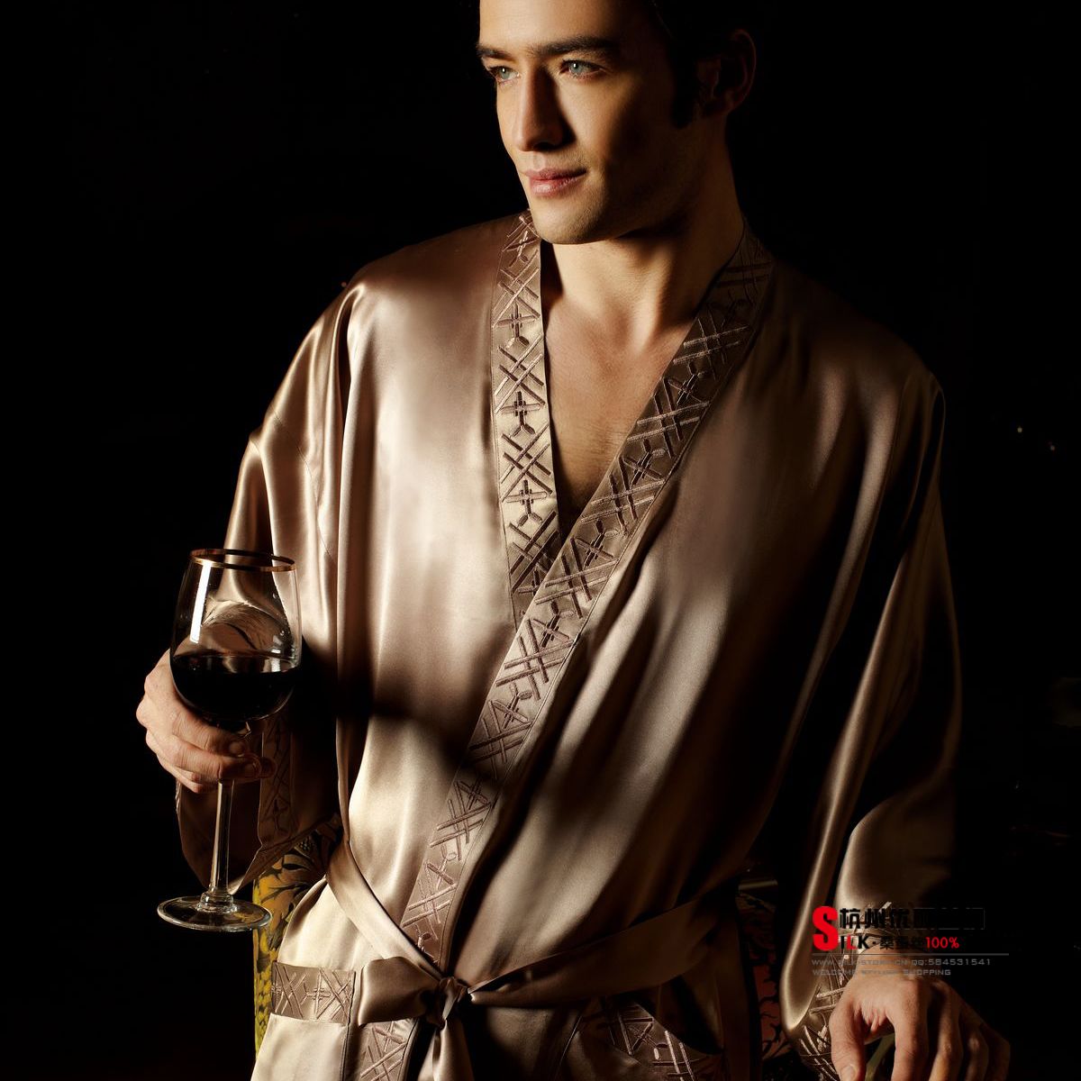 100% nature mulberry silk dress  male robe pure mulberry silk sleepwear male lounge