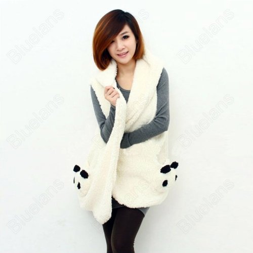 100% New Fashion Womens Warm Winter Long Vest Jacket Panda Pocket Hooded Outwear Wholesale 4pcs/lot  31464