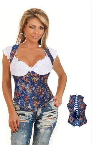 1005--high quality sexy underwear  denim floral pattern underbust corset bustier  waist training