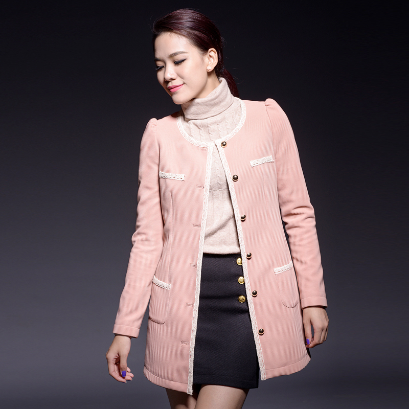 100f1 lace small puff sleeve small button laciness straight lapel medium-long outerwear f5335