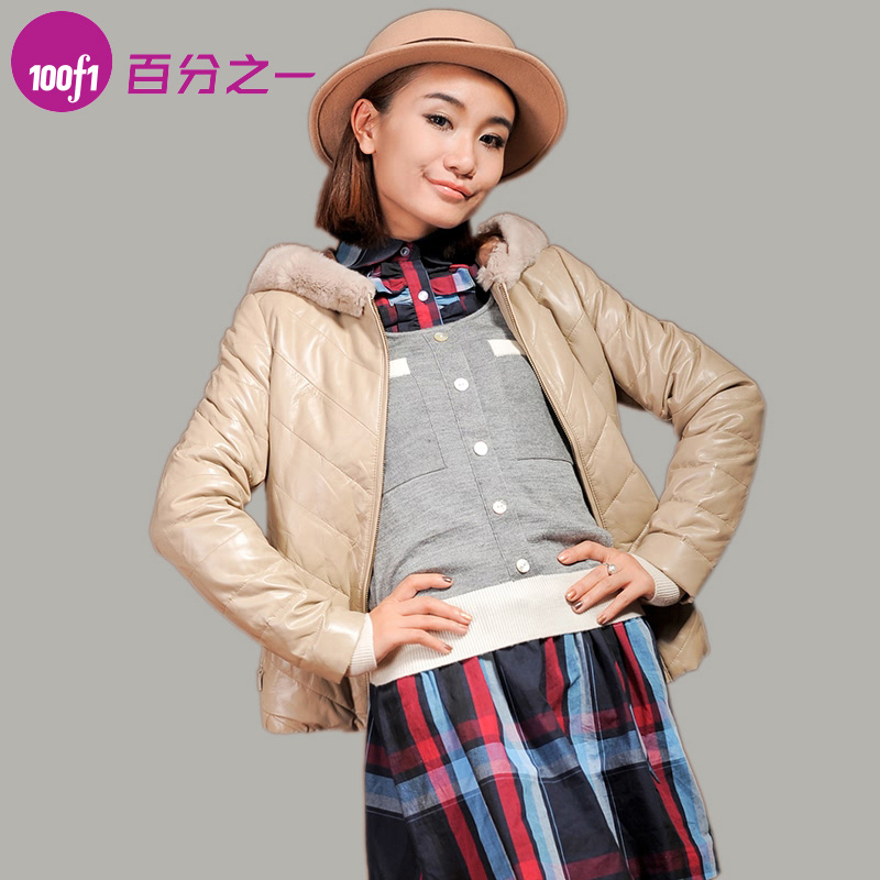 100f1 with a hood long-sleeve slim short genuine sheepskin leather down coat design