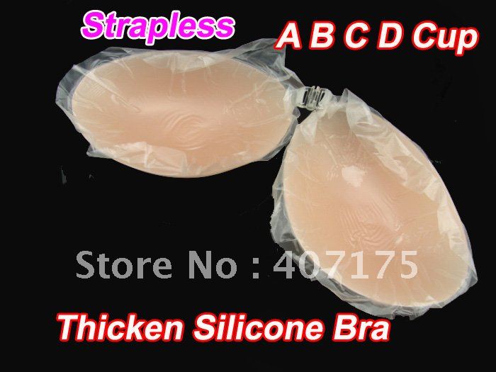 100pcs/lot 100% NEW Thicken SNude Strapless Self Adhesive Silicone A B C D Cup New Un Bra thicken (Retail packaging)