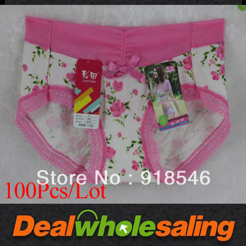 100Pcs/Lot DHL Free Shipping  Comfortable Women's 100%Cotton Lace Underwear Briefs Sexy Ladies Panties