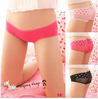 100pcs/lot elastic Gauze Dot hollow W/bowknot butterfly panties briefs low waist free fedex shipping