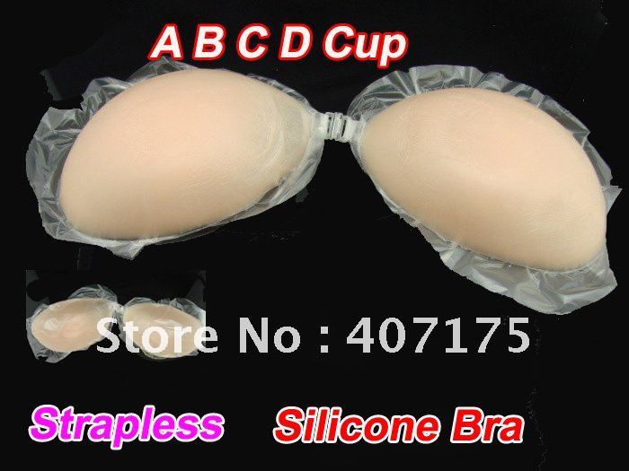 100pcs/lot  free shipping Nude Strapless Self Adhesive Silicone A B C D Cup New Un Bra silicone bra(Retail packaging)