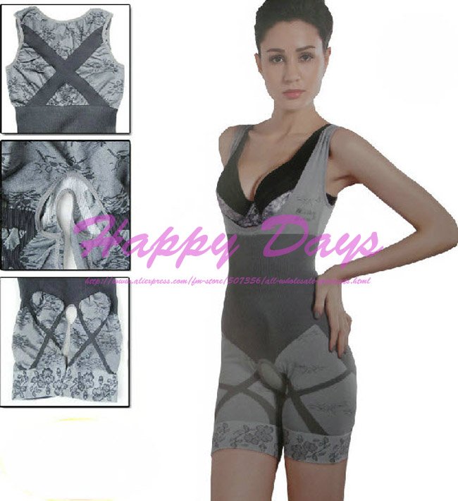 100PCS Magic Women Natural Bamboo Charcoal Slim Suits Bodysuit Slimming Body Shaper Butt Lifter Underwear With OPP Bag, Via DHL