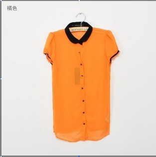 1011 Free shipping women casual chiffon blouse t-shirts short sleeve tops summer shirt