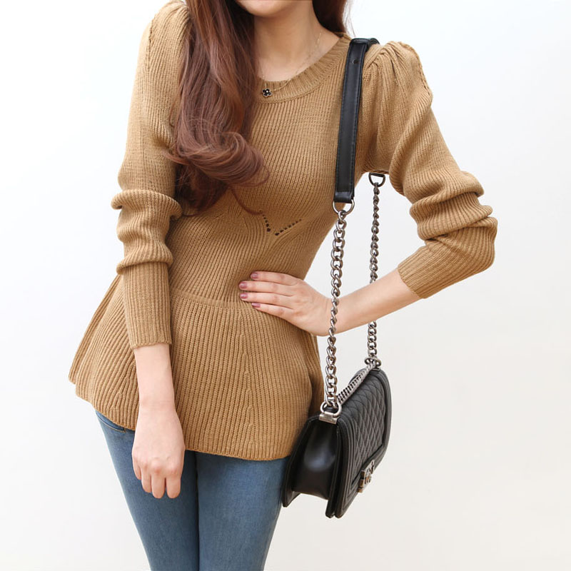 104056 autumn and winter 2012 puff sleeve slim waist ruffle knitted sweater female bb