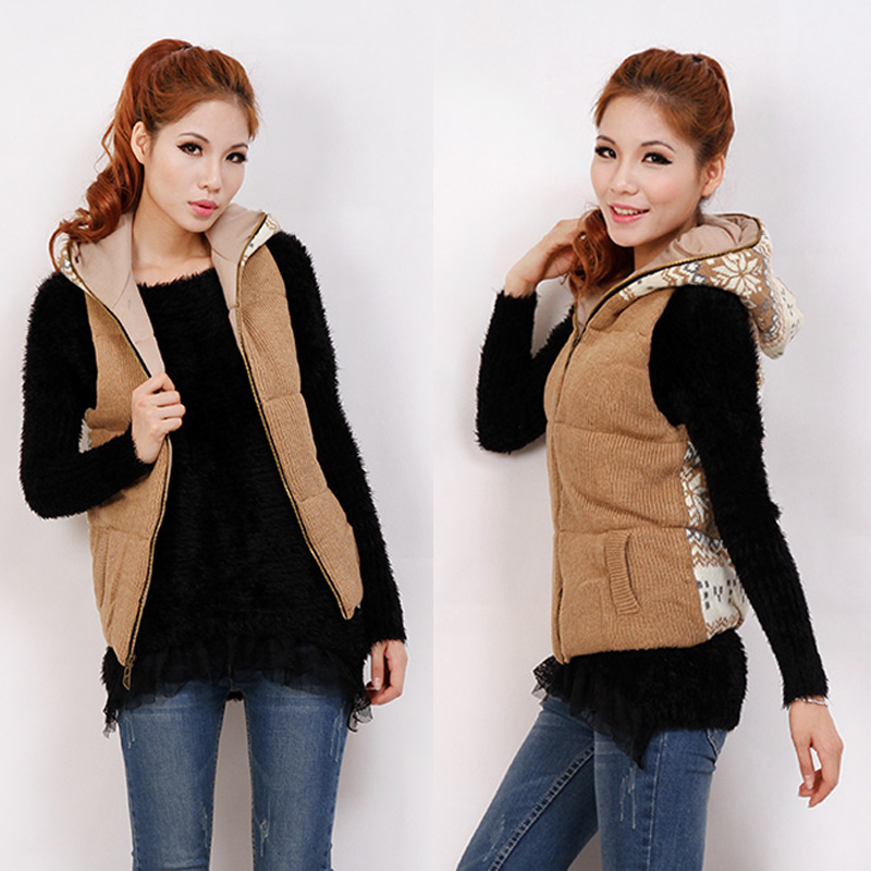 1045 2012 autumn and winter women thickening cotton vest outerwear vest with a hood yarn cotton-padded