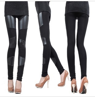 1061 legging autumn female matt patchwork faux leather boot cut jeans elastic skinny pants casual ankle length trousers