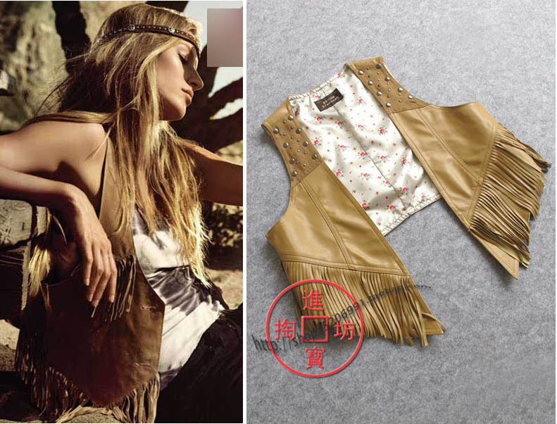 106c all-match givlie elegant unassisted rivet tassel high quality PU 4 leather vest