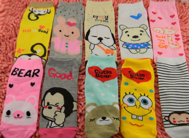 10pairs/lot,free shipping,casual socks cartoon women's socks wholesale colorful