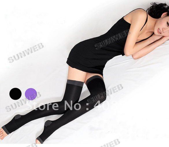 10pairs/lot Hot Sale Women Sleep Slimming Socks,Varicose Veins Tight Stockings,Ladies Leg Shaper black purple free shipping 7224