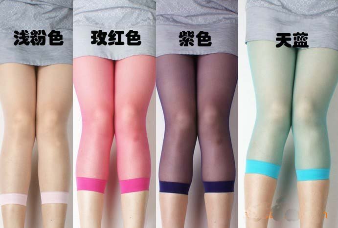 10pairs/lot Summer Cany Color Ultra-thin tight pantyhose stockings for Women Leggings Capris socks seven pant Free shipping 181