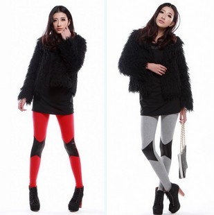 10pcs D60 2012 hot-selling high waist symmetrical patchwork faux leather ankle length legging