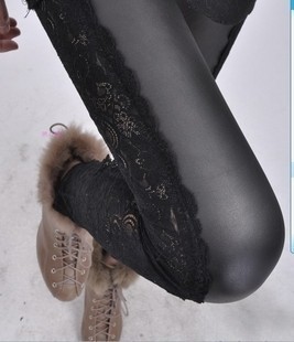 10pcs Hot-selling hot-selling lace faux leather patchwork elastic lace plus size lengthen legging d172