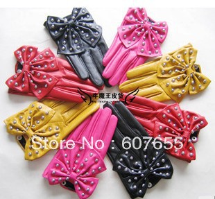 10pcs/lot hot sale  Lady gaga simulation leather star of rivet big bowknot ladies gloves free shipping