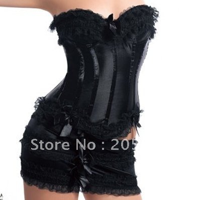 10pcs/lot New Lace up Boning Corset Bustier Matching Mini Skirt, A068 Size S-2XL EMS Free