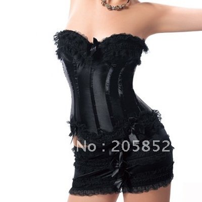 10pcs/lot New Lace up Boning Corset Bustier Matching Mini Skirt, A068 Size S-2XL  for EMS