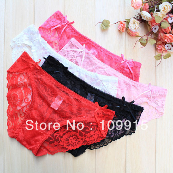 10pcs/lot*Sexy Women's Lace Panty See Through Briefs Bow-Knot Knickers Underwear 5 Colors   SL00217