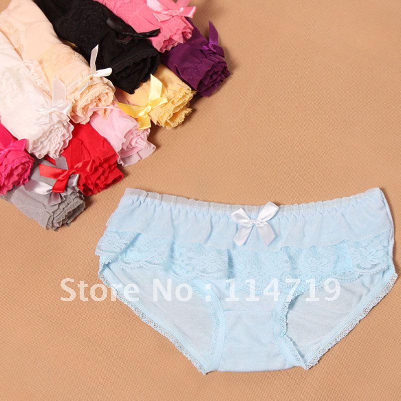 10pcs/lot wholesale Fashion Lady's women's 100% cotton panties princess lace bamboo charcoal fiber  briefs/pants/underwear