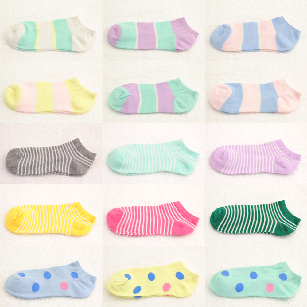 10pcs/lot  women's summer  cartoon sock slippers candy color sock dot  shallow mouth sock