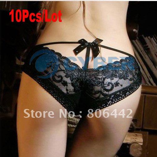 10Pcs Pierced Lace Sexy Underwear Princess Sexy Ladies Panties Butterfly Tie With Diamond Lace Temperament Briefs Free Shipping