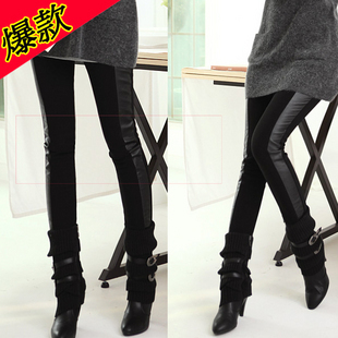 10pcs Spring skinny pants leather patchwork basic boot cut jeans pencil pants legging