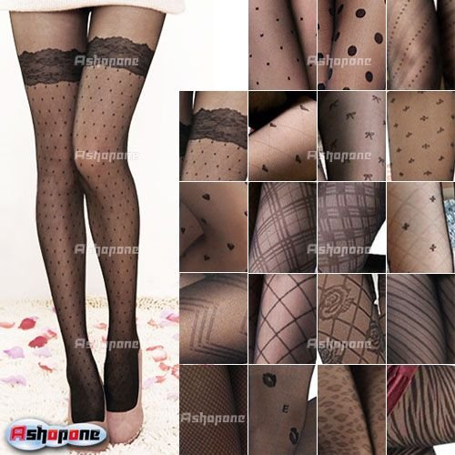 10x Black Sexy Woman Pattern Jacquard Pantyhose Tights Stockings Free Shipping