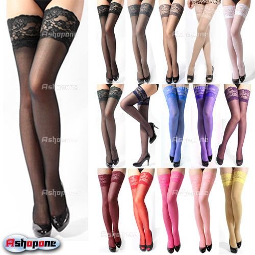 10x Sexy Womens Sheer Lace Top Thigh High Stockings 15 Colors Free Shipping