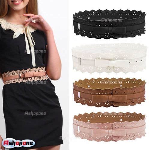 10xWoman Lady Elegant Leather Hollow Flower Lace Waist Belt Waistband Free Shipping