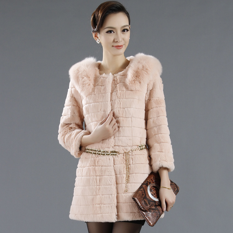 11.11 2012 rex rabbit hair fur coat fox fur medium-long stripe women's