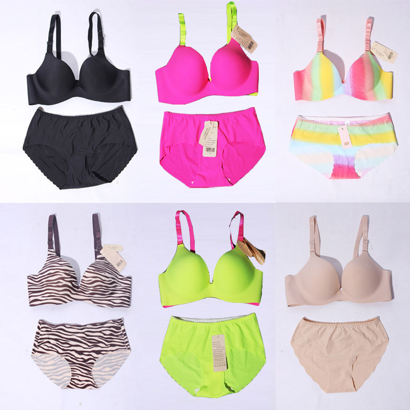 11 2012 neon women's underwear panties set solid color seamless push up bra