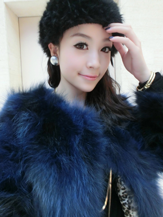 11.26yumi high quality luxury unique tie-dyeing gradient color blue fox fur coat