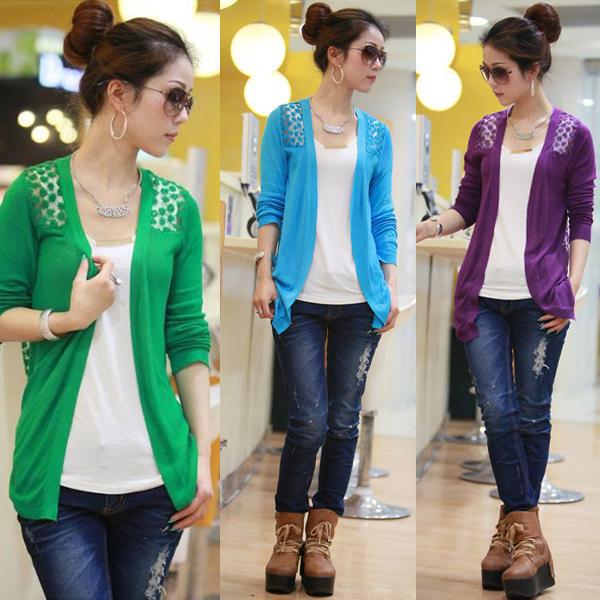 11 Candy Colors Elegant Womens Floral Hollow Thin Knitting Cardigan Sweater Tops A1631