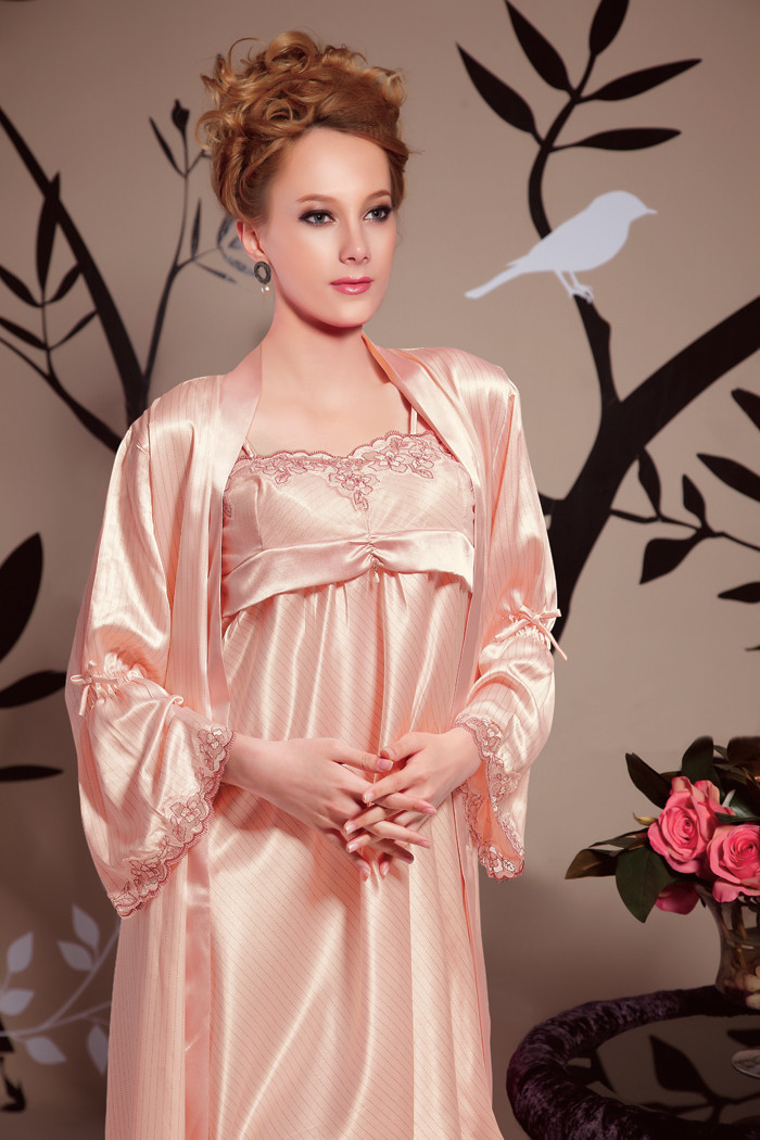 110 autumn and winter long-sleeve silk sleepwear 2 piece set spaghetti strap chimar luxurious and noble