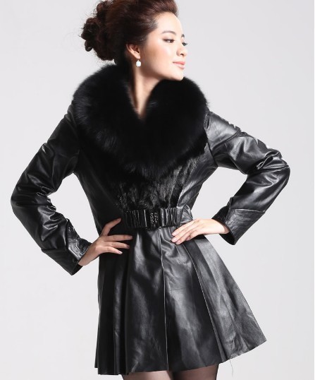 1106 fight mink fox mink sheepskin fashion medium-long leather coat