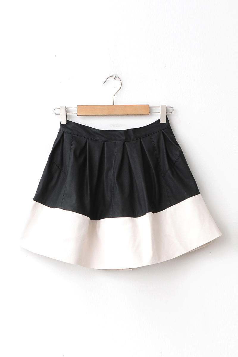 1107-yh01 2012 winter fashion black-and-white patchwork pleated skirt leather skirt bust skirt